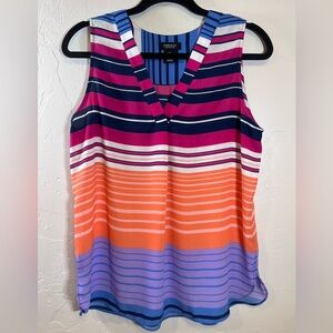 Jones New York Vibrant Striped V-Neck Tank Top Blouse Medium